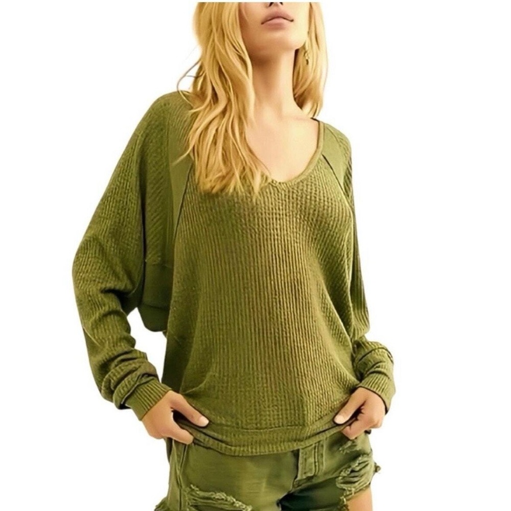 Free People Sage Ribbed Top